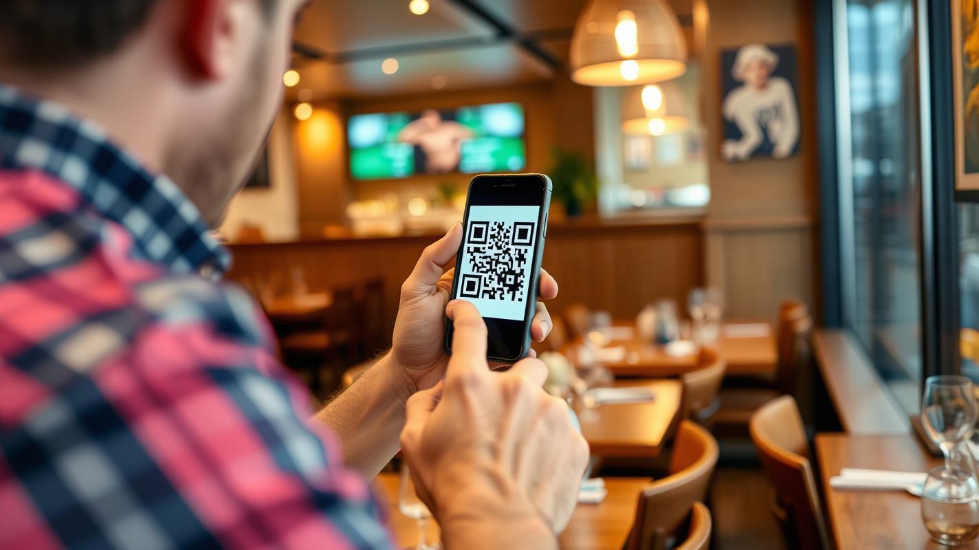 Customer scanning QR Code in Restaurant