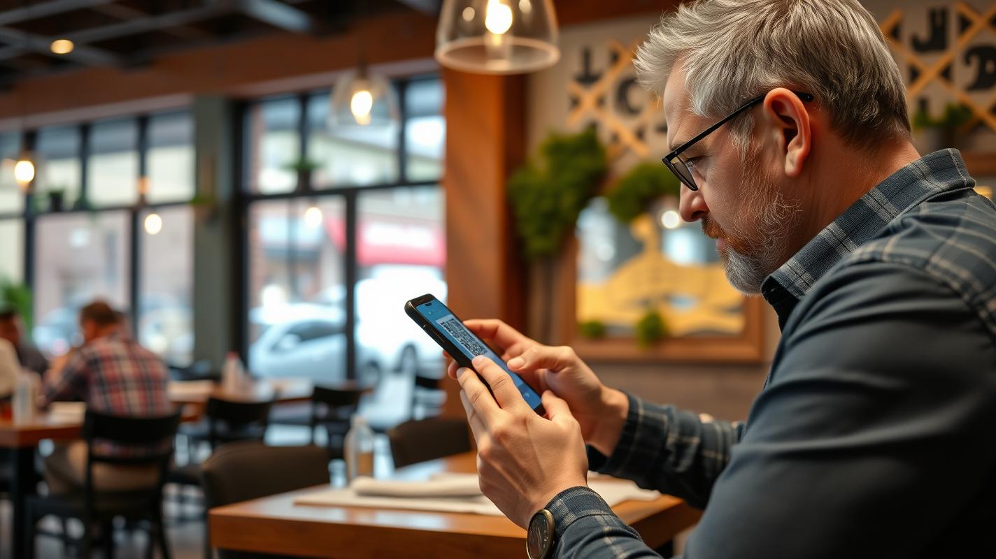 Customer scanning QR Code in Restaurant