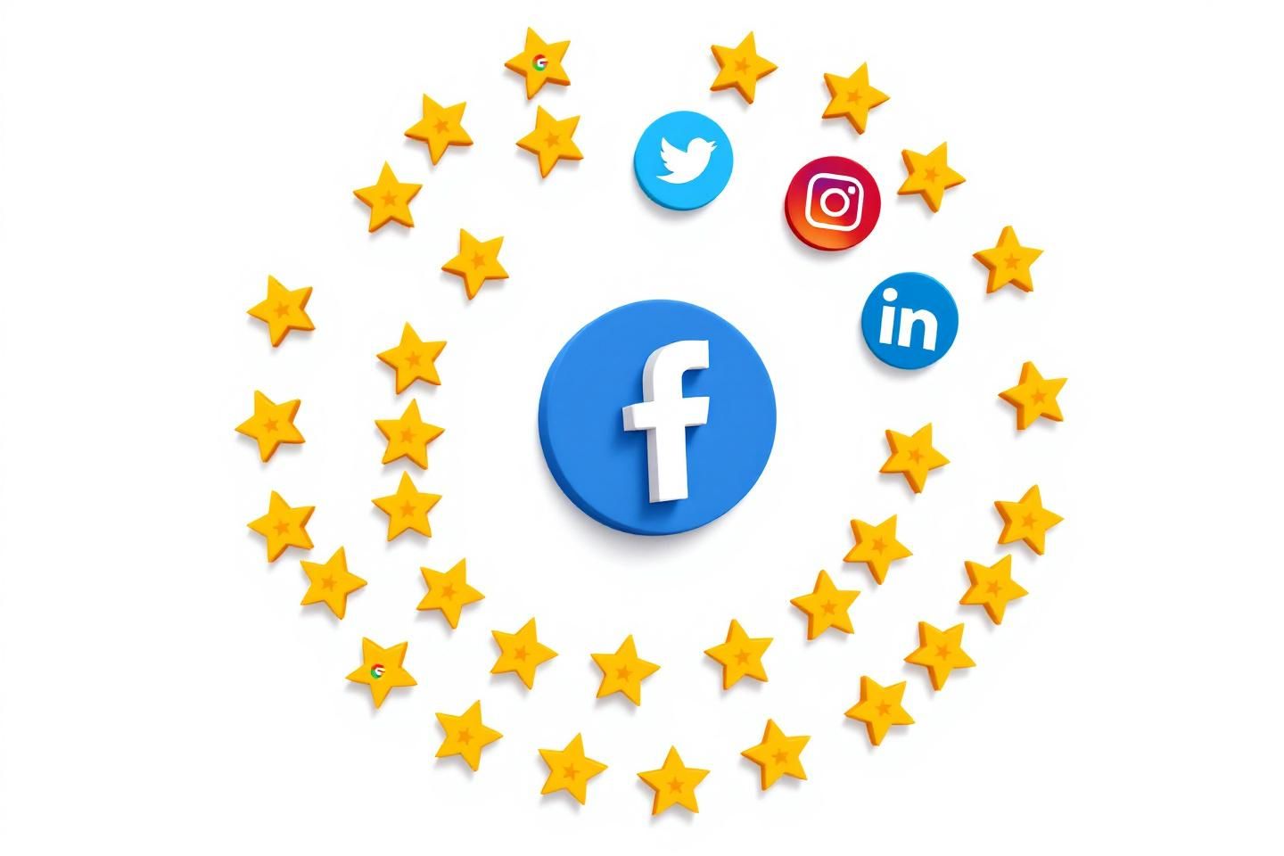 Social Media Icons with 5-star Google reviews around