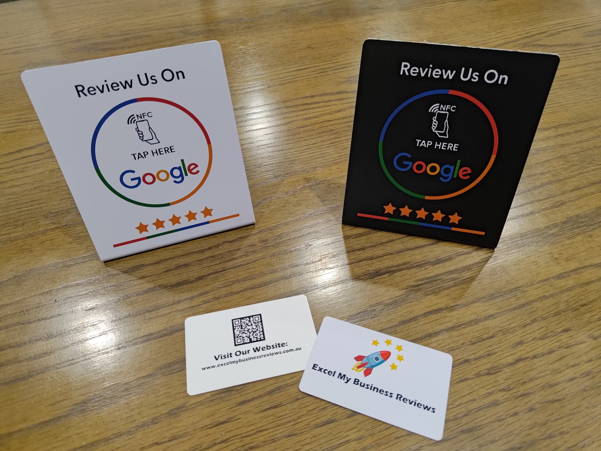 2 NFC Cards with Unique QR Code + 2 Large NFC Stands